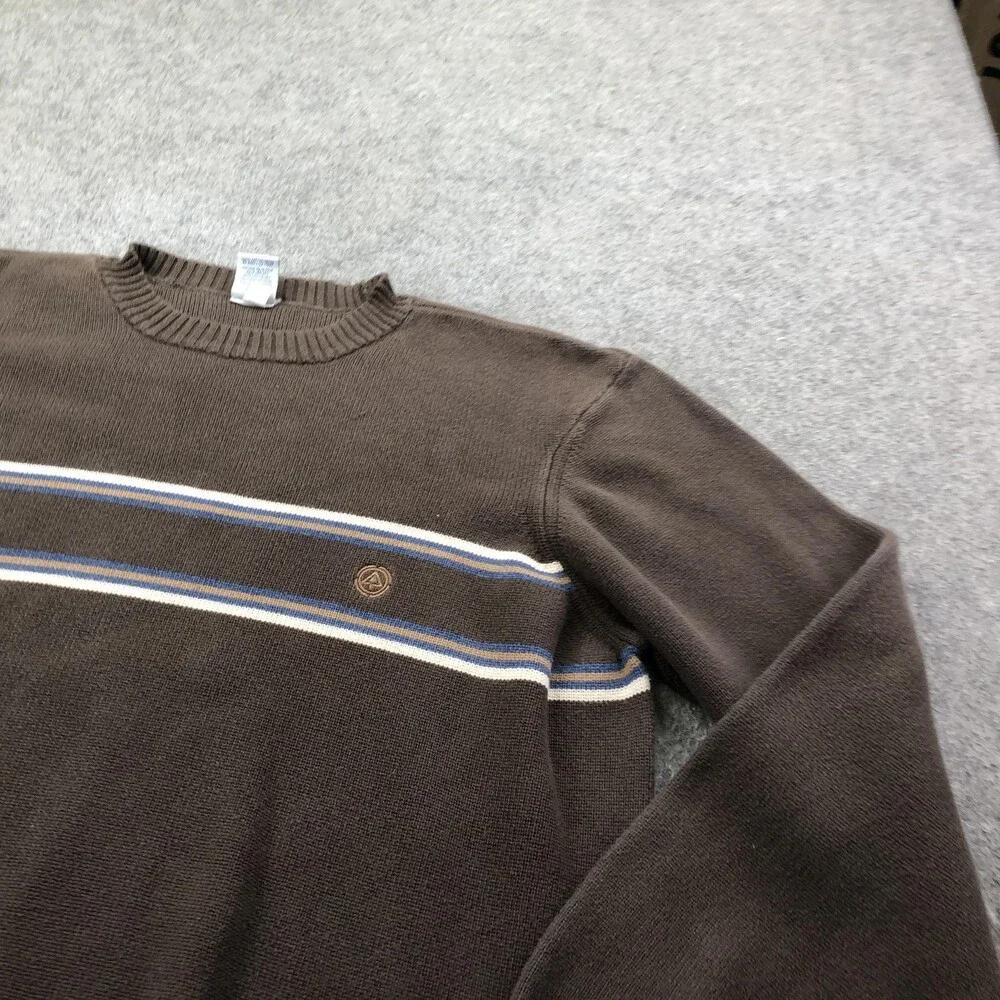 Vintage Old Navy Sweater Mens XL Brown Striped Knit Crewneck Logo Casual Basic